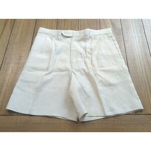 C2 Berle Summer Shorts Mens 34 Solid Cream Beige Linen Pleated Beach Vacation
